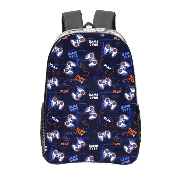 Honeii Game Pads Print Clear Backpack Heavy Duty Transparent Bag 17" See Through BookBag for Women Men Adults Work Festival Sports Travel