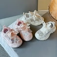thumbnail image 5 of XIMIN Little Girls Bow Lace Pearl Chain Bowknot Elegant Kids Sneakers Chunky Sole Non Slip Running Birthday Decoration Luxurious Anti-Slip Sport Shoes Ankle Breathable Sneakers, 5 of 8