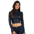 thumbnail image 5 of Sakkas Matte Liquid Mock Neck Turtleneck Long Sleeve Crop Top - Made in USA - Navy - 2X, 5 of 7