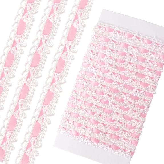 Januofit 2 Yards Pink Lace Trim Ribbon, Vintage Lace Ribbon Roll for Bridal, Bow Trim Sewing Accessories for Bouquet Packaging Wrapping Wedding Decorations DIY Crafts