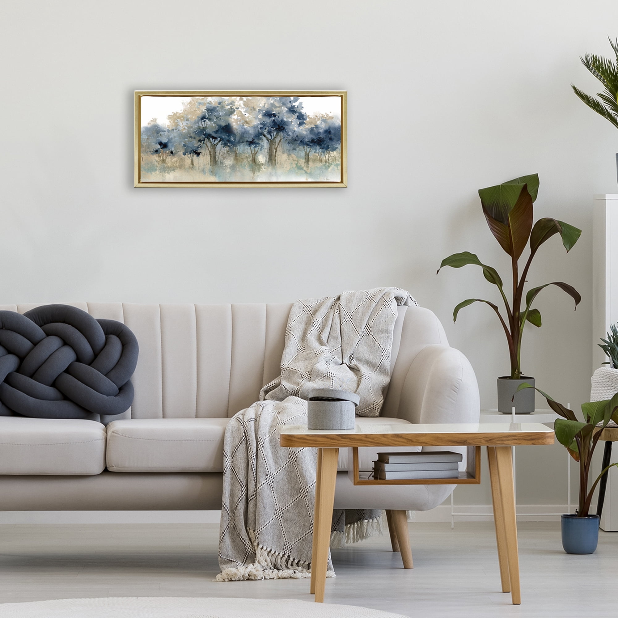 Stupell Industries Indigo Woodland Watercolor Study Gold Framed Floater Canvas Wall Art, design by Carol Robinson