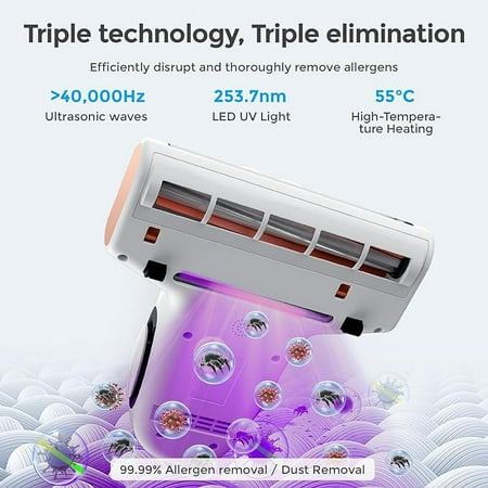 JIGOO - J300 Mattress Bed Vacuum Cleaner, Dust Sensor, UV & Ultrasonic, 13Kpa Suction 500W Handheld Vacuums for Dust & Pet Hair - White