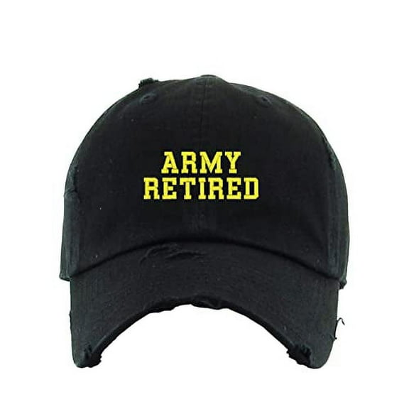 Army Retired Vintage Baseball Cap Embroidered Cotton Adjustable Distressed Dad Hat Black