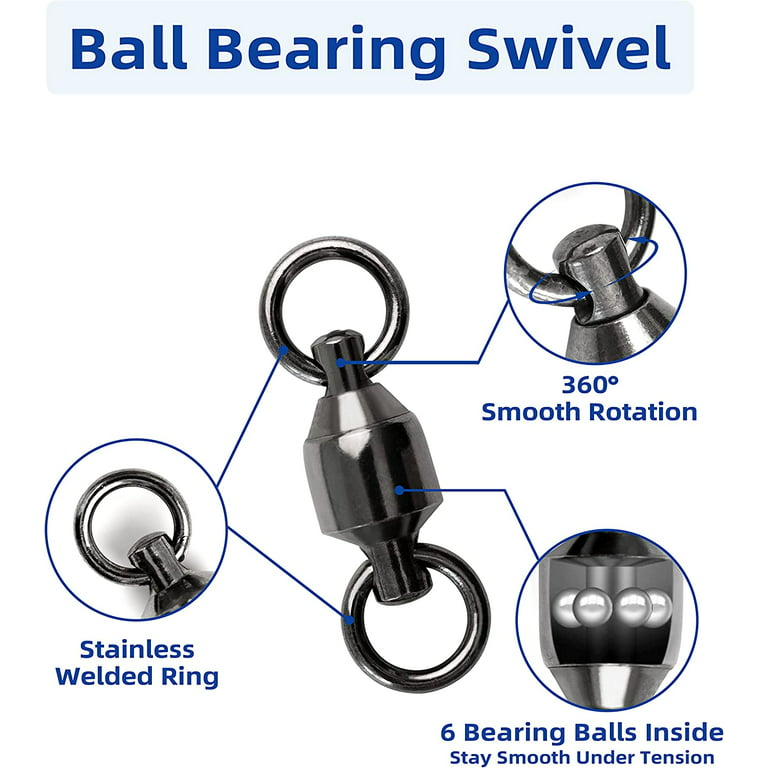 BLUEWING Rolling Ball Bearing Fishing Swivel High Strength Solid Welded  Rings Saltwater Fishing Black Nickle Coated 134lbs, 50pcs 