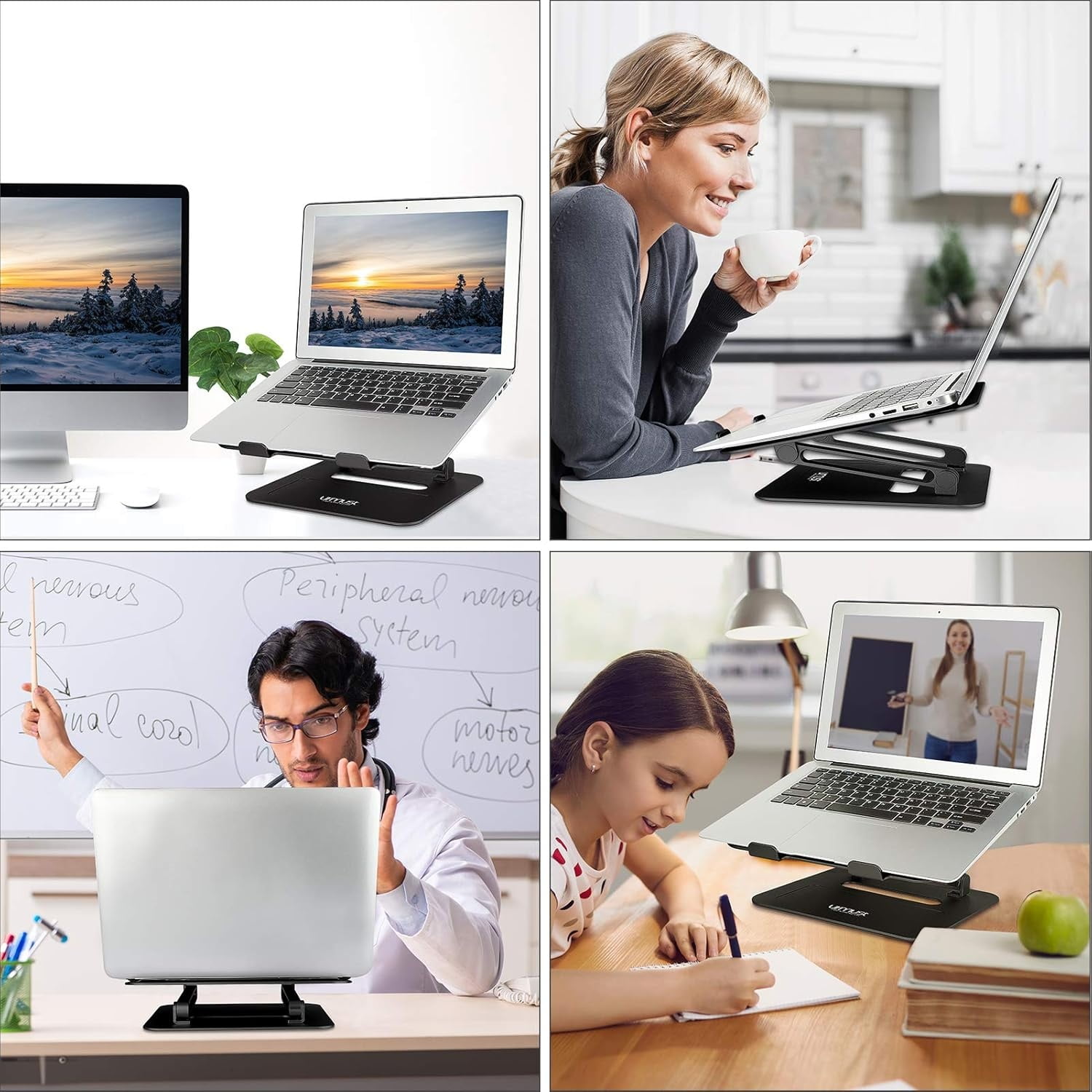 Adjustable Laptop Stand for Desk Aluminum Computer Stand for Laptop Riser Holder Notebook Stand Compatible with All Laptops 11-17 inch (Black)