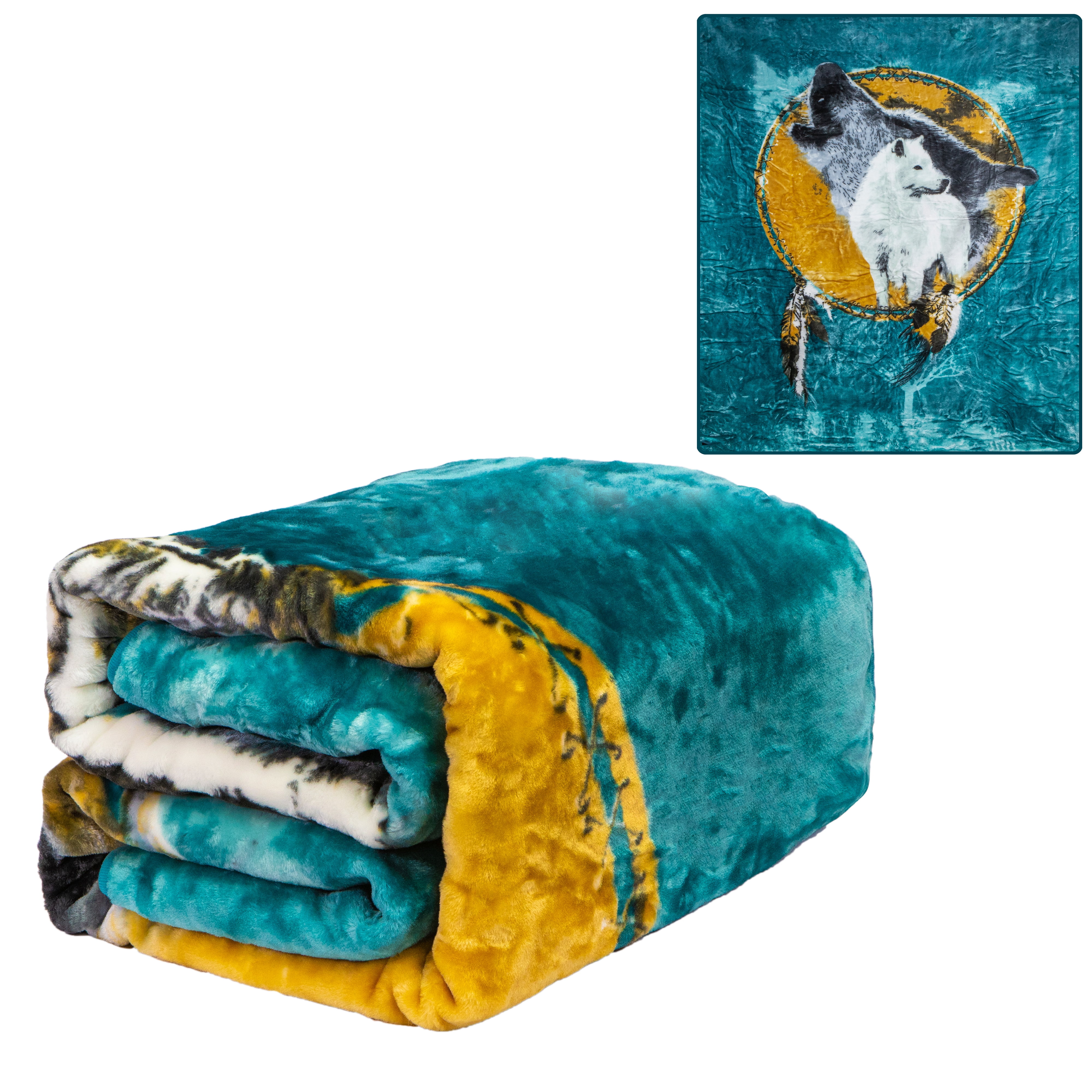 Plush Throw Blanket Wolf Spirit Shield QUEEN BED 79""x 95"" Faux