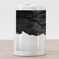 thumbnail image 3 of Japanese Ceramic Toothbrush Holder, Ink Art Style Waves in Urban Minimalist Watercolor Theme Print, Decorative Versatile Countertop for Bathroom, 4.5" X 2.7", Grey Charcoal Grey and White, 3 of 4