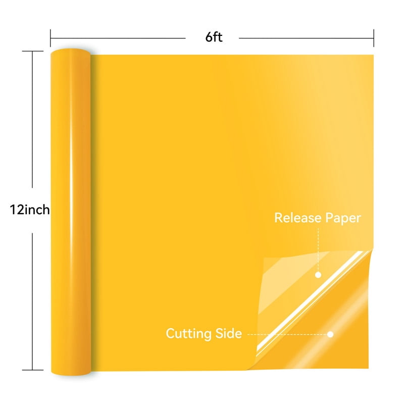HTVRONT Permanent Vinyl Glossy - 12" x 6FT Adhesive Vinyl Roll for Cutting Machine, Signs, Scrapbooking, Craft, Die Cutters-Yellow