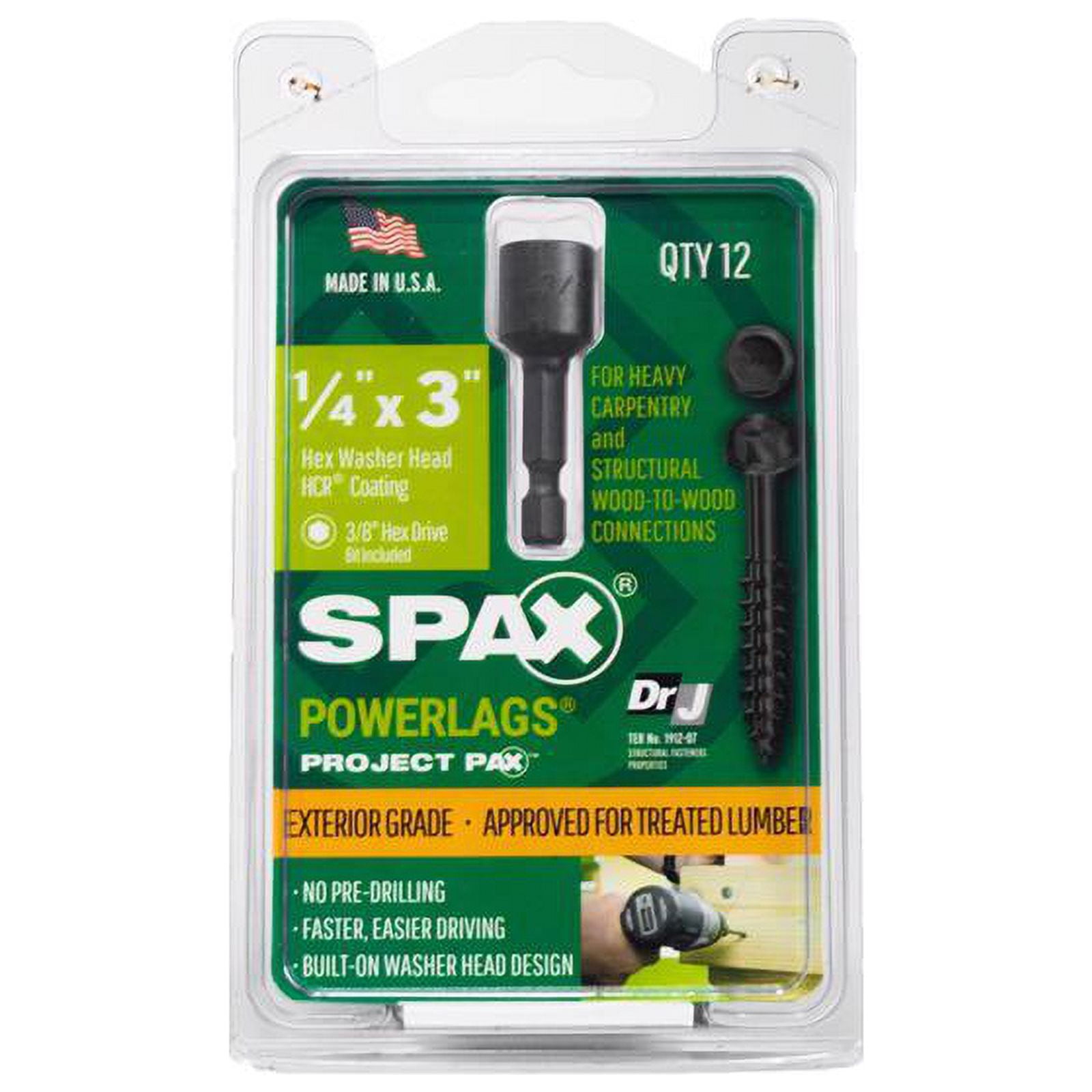 SPAX PowerLags 1/4 in. X 3 in. L Washer High Corrosion Resistant Carbon Steel Lag Screw 12 pk