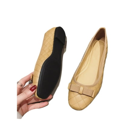 

Rockomi Women s Flat Shoes Slip On Flats Comfort Loafers Women Casual Fashion Pumps Lightweight Square Toe Dress Shoe Camel 5.5
