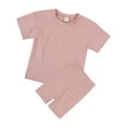 thumbnail image 3 of MEZZALL Toddler Kids Baby Boy Girl Solid Color Pullover Short Sleeve Outfits Sets Sweatshirt T-Shirt Crewneck Tops Shorts Set Clothes Cute Baby Wear 4-5Y, 3 of 6