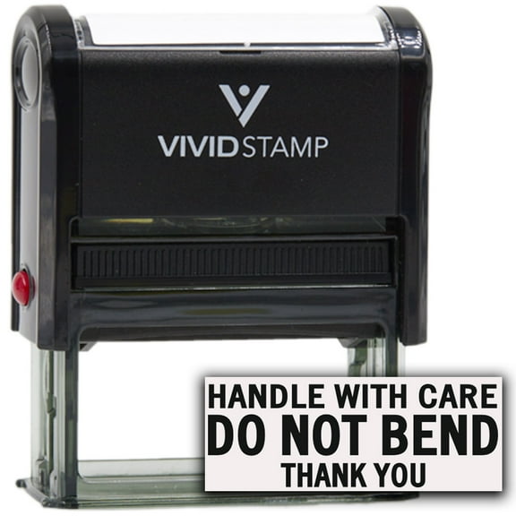 Vivid Stamp Handle With Care DO NOT BEND Self Inking Rubber Stamp (Black Ink) - Medium