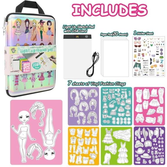 Kids Light Pad Art Kit – Reusable Acrylic Stickers with Drawing Board & Carry Case | Creative DIY Toy for Holiday Play