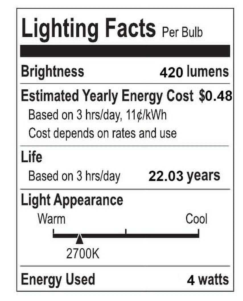 Classic Non-Dimmable G45-4W LED Edison Bulbs with E26 Base, 80+ CRI, Warm White 2700K, 420 Lumens, Clear (Pack of 6)