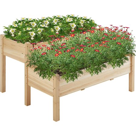 47X41x30in Wooden Raised Garden Bed Horticulture Outdoor 2 Tiers Elevated Planter Grow Box For Herb With Legs & Drainage Holes