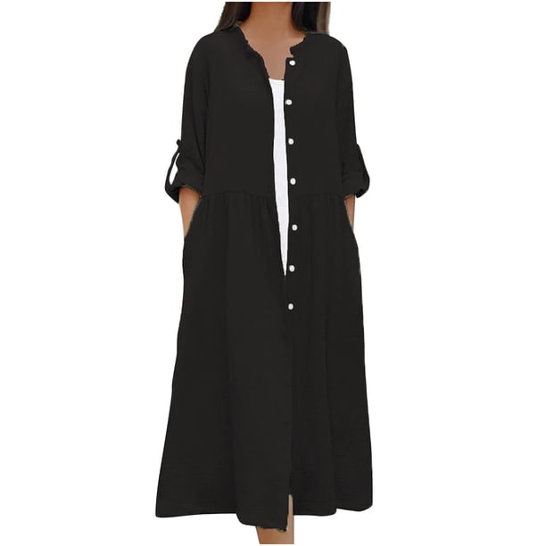 Camiseta de manga larga de moda para mujer, prendas de vestir exteriores holgadas con frente abierto de otoño, blusa con botones sólidos, abrigo, Tops, cárdigan con bolsillos Fridja hkj2800