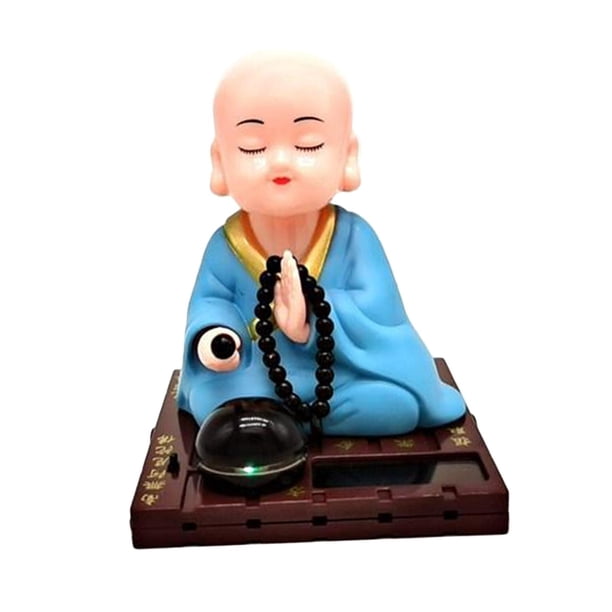Figura de monje budista bailarín solar, decoración solar para escritorio de oficina, alféizar de ventana o salpicadero de coche. Azul