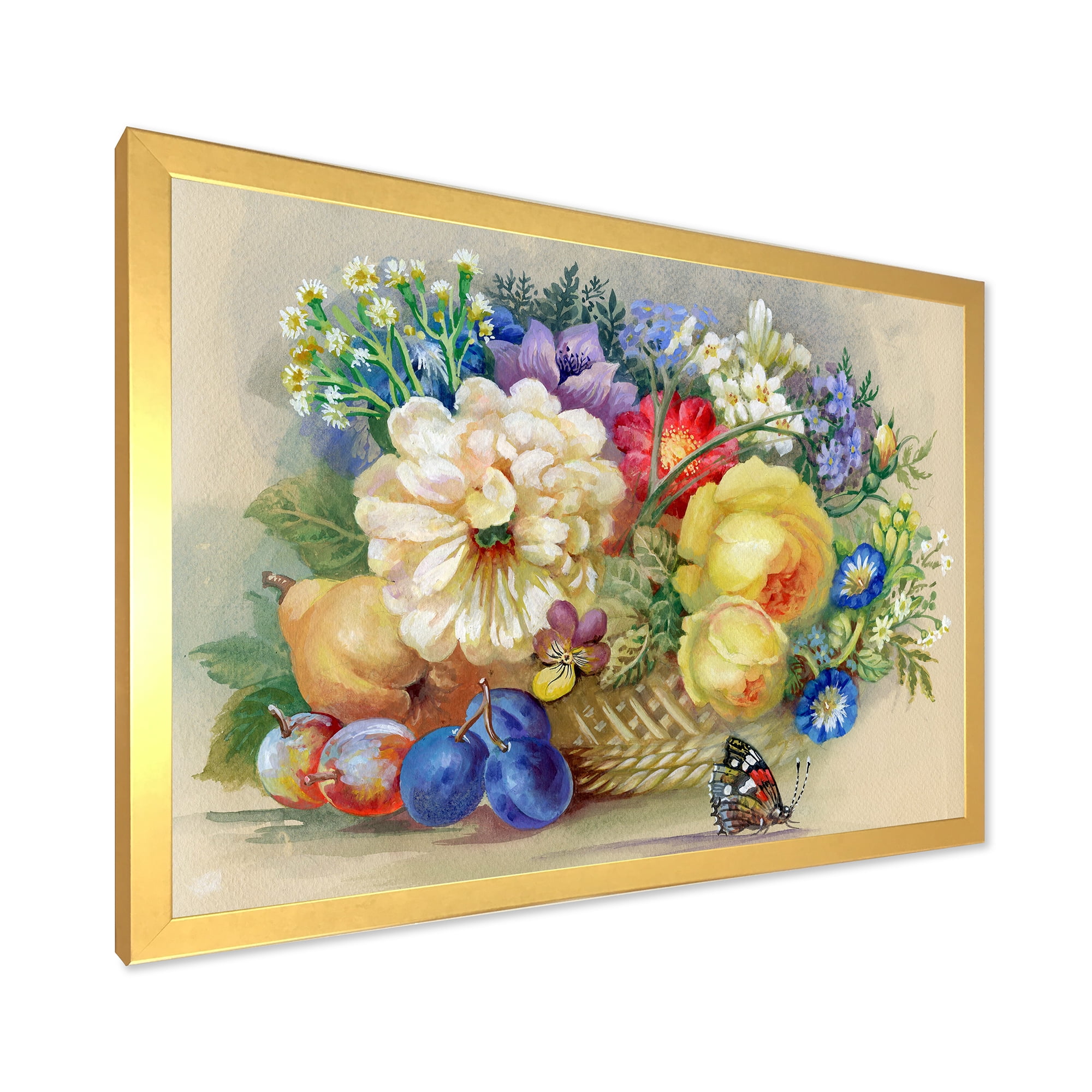 Designart 'Vintage Still Life Of White and Yellow Flowers' Traditional Framed Art Print