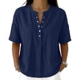 thumbnail image 3 of Oksale Cotton Tshirt Women Casual Snap Button Up Summer Tops Cozy Lightweight Short Sleeve Vacation Clothes Navy S, 3 of 7