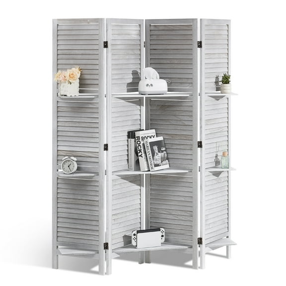 VEVOR Wood Room Divider, 4 Panel Wood Folding Privacy Screen, 66.9 Inches Tall Indoor Louvered Partition Divider, Portable Decoration Screen, for Room Separation, Home