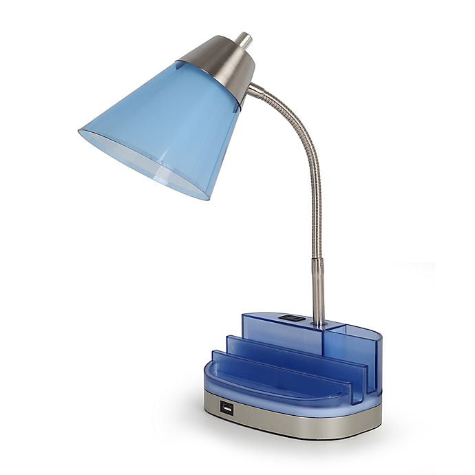 Tablet Organizer Desk Lamp In Blue, Equip Your Space Functional Tablet Organizer Desk Lamp