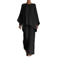 thumbnail image 2 of Gamivast Two Piece Outfits Womens Linen Boat Neck Batwing Oversized Linen Tops and High Waisted Wide Leg Flowy Linen Pants Breathable Skin Friendly Summer Beach Tropical Holiday Summer Suit, 2 of 5