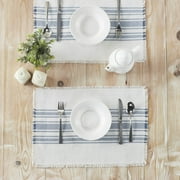 VHC Brands Antique White Stripe Farmhouse 13"x19" Placemat Set of 6 Blue Recycled Plastic (PET) Striped Water-Resistant Rect Kitchen Table Decor