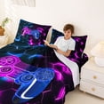 thumbnail image 3 of Erosebridal Boys Video Game Controller Full Size Sheets,Purple Blue Geometric Hexagon Print Bed Sheets For Kids 4 Pieces, 3 of 6