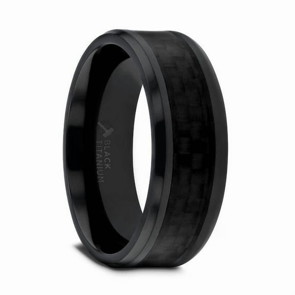 PRECIOUS STARS Black Tungsten Carbide Wedding Band | Ring with Brushed Center and Polished Beveled Edges | 4mm to 10mm | For Men and Women