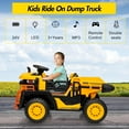 thumbnail image 5 of Lumiparty 24V 2-Seater Ride-On Dump Truck for Kids, Remote Control Construction Toy with Electric Dump Bed, Extra Shovel, 2WD/4WD, Music Player & Speeds Up to 4.35 MPH, Yellow, 5 of 8
