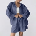 thumbnail image 7 of Kaemgyyd Womens Cotton Linen Set Summer 2 Piece Outfit Fashion Oversized Button down Shirts Wide Leg Shorts Set for Beach Vaction, 7 of 7