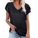 thumbnail image 3 of Camiseta negra con escote en V y mangas de pétalos con detalle calado, corte holgado para días informales, talla M Summer Chic, 3 of 5