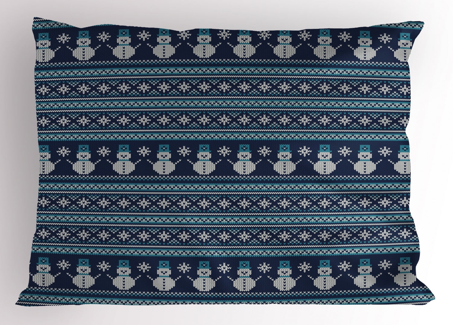 Nordic Pillow Sham Snowman Pattern Geometric Angled Lines Chevron Zigzag Knitting Design, Decorative Standard Queen Size Printed Pillowcase, 30 X 20 Inches, Dark Blue Turquoise White, by Ambesonne