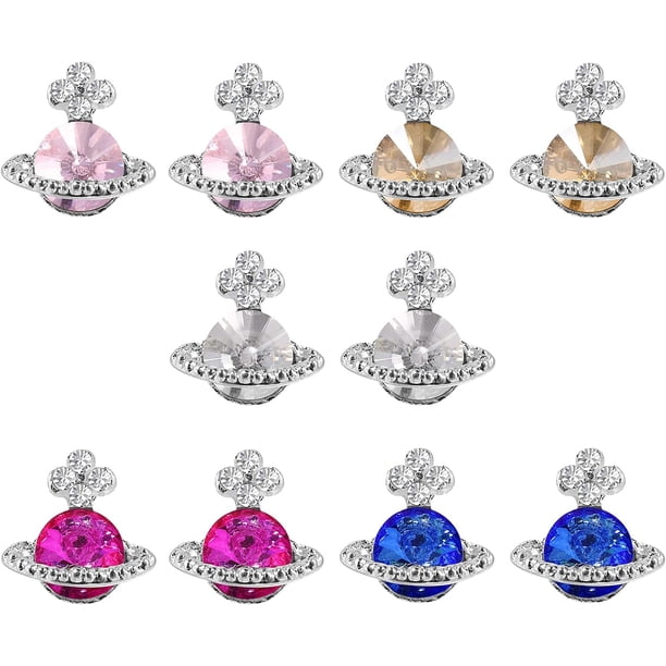 10 piezas de diamantes de imitación de aleación de planetas para uñas, encanto de cristal de diamante, arte de uñas de lujo, 3D, forma de Saturno brillante, accesorios para uñas para niñas y mujeres