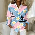 thumbnail image 2 of Womens Hawaiian Shirt Long Sleeve Ocean Wave Print Button Down Shirts Summer Beach Vacation Outfits, 2 of 5