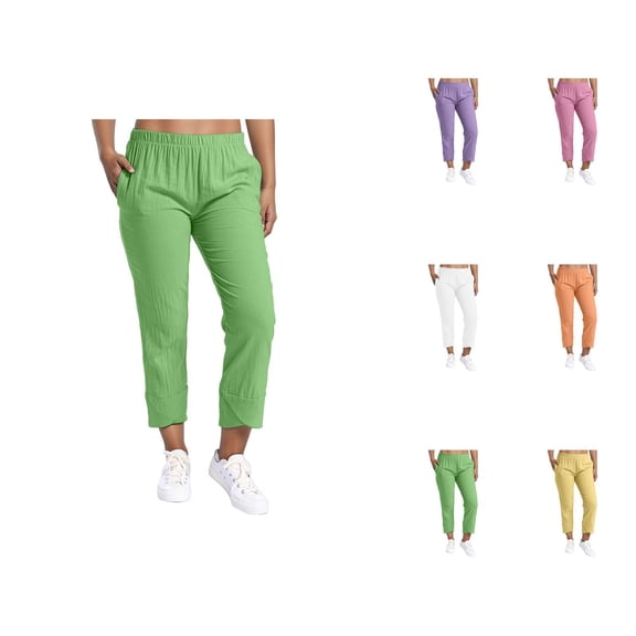 Cotton Linen Pants Women Summer Lightweight Elastic High Waist Straight Leg Casual Work Pants Sweatpants with Pockets