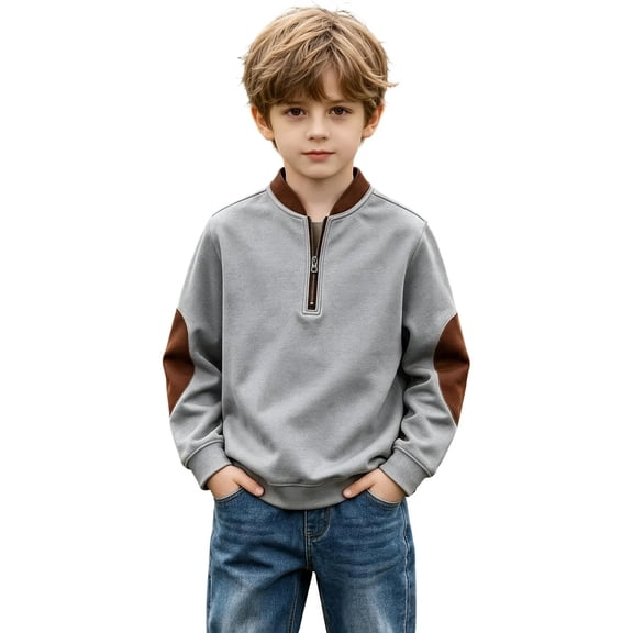 Hurxie Boy's Quarter Zip Pullover Lightweight Mock Neck Active Tops Kids Sweatshirts, Long Sleeve Golf Shirts School Fall Sports Clothes 110