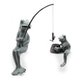 thumbnail image 2 of Fishing Frogs Verdigris Green Metal Garden Sculpture Pair, 2 of 2