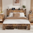 thumbnail image 3 of Queen Bed Frame, Queen Size Bed Frame with Storage Headboard, Farmhouse Platform Bed Frame with Charging Station and LED Lights, Sturdy Wooden Slats, No Mattress Required, No Noise，Brown, 3 of 8