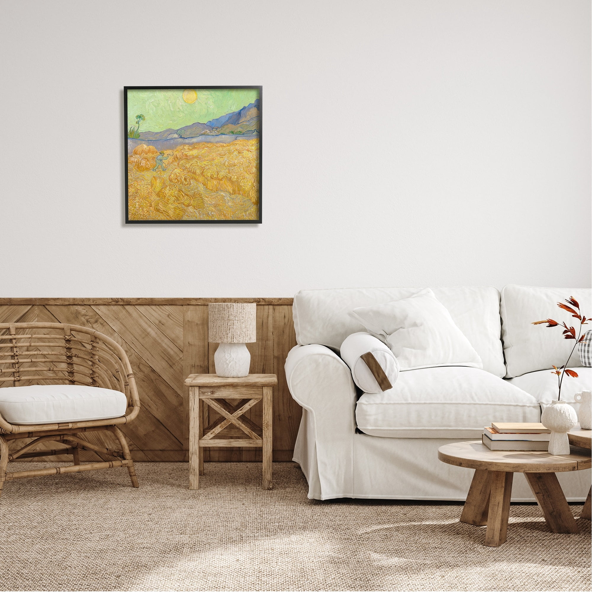 Stupell Industries Wheatefield with a Reaper Vincent van Gogh Classic Painting Painting Black Framed Art Print Wall Art, Design by one1000paintings