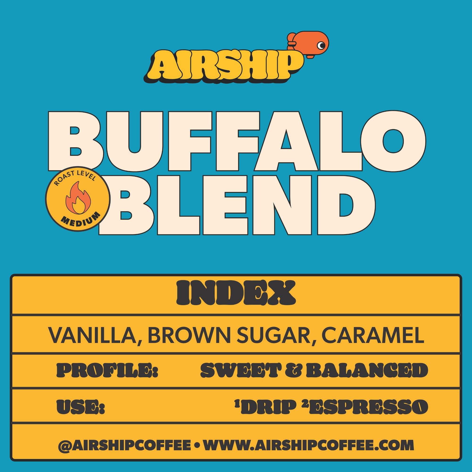 Airship Coffee, Buffalo Blend, Specialty Coffee, Medium Roast, Whole Coffee Beans, 500 grams, Bentonville