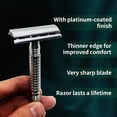 thumbnail image 3 of Safety Razor for Men and Women, Reusable Metal Razors, with 10 Platinum Safety Razor Blades, Face Razors for Men Shaving, Sustainable Hair removal and shaving cleaning tools, Metallic Silver, 3 of 8