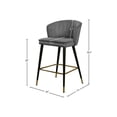 thumbnail image 5 of HomeStock City Chic Modern, Contemporary Velvet Upholstered Counter Height Stool with Channel Tufting and Gold Tipped, Black Metal Legs, Grey, 20" W x 21" D x 36.5" H-Color:Grey, 5 of 9