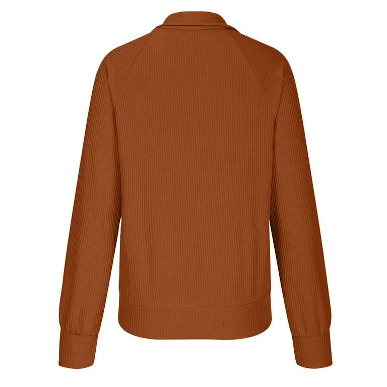 Hfyihgf Women Collared Full Zip Fall Sweater Solid Long Sleeve Athleisure  Cardigan Coat Trendy Loose Fit Jacket Outerwear(Orange,XL)