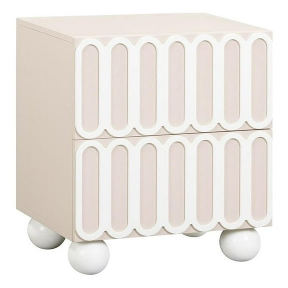 Maklaine Transitional Solid Wood 2-Drawers Motif Taupe Nightstand