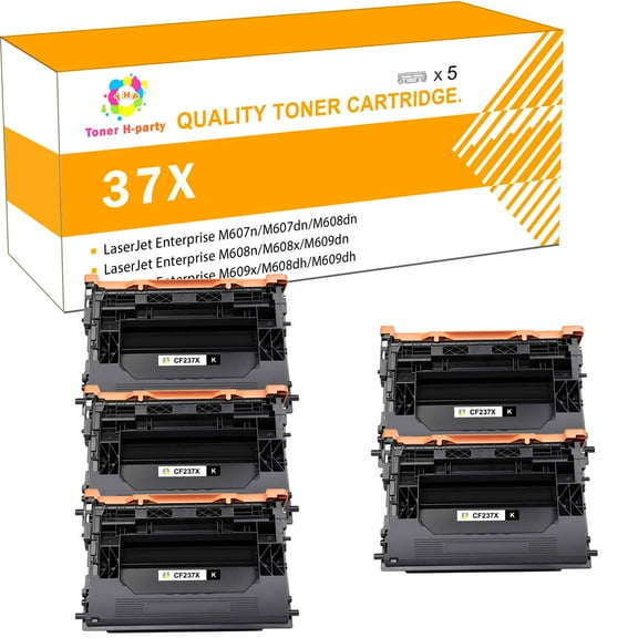 Toner H-Party Compatible Toner Cartridge for HP CF237X 37X 37A CF237A for Use with LaserJet Enterprise M608n M608x M609dn MFP M632h M632fht M631z M633fh M631dn MFP M631h M632z (Black,5-Pack)