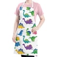 thumbnail image 5 of White Cartoon Dinosaurs Pattern Apron-Garden Aprons for Women with Pockets-Cotton Linen Waterproof Kitchen Cooking Gardening Aprons Adjustable for Kitchen,Cooking,BBQ and Salon 33x27 Inch, 5 of 7
