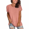 thumbnail image 2 of Gibobby Blusa de Trabajo de Manga Corta Camiseta Cuello Redondo Para Mujer Manga Corta Top Manga Corta Color Sólido(Rosa,XL), 2 of 3
