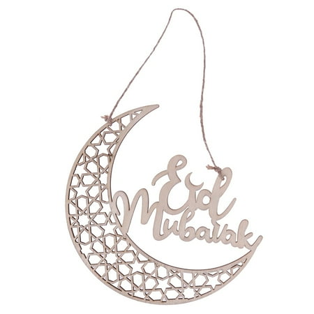 Home Decoration Wall Hanging - KABOER 1 Pcs Eid Mubarak Moon Ramadan Muslim Hanging Wooden Wall Home Decorations