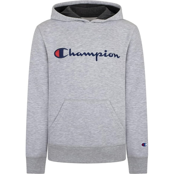 Champion Boys Hoodie for Kids Sweatshirt Fleece Youth Pullover With Hood (US, Alpha, Medium, Regular, Grey Signature)